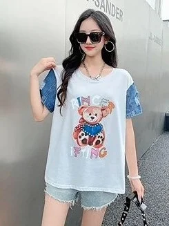 ModaFesta - teddy-bear-long-t-shirt-white-stones 